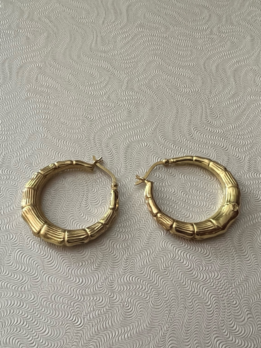 VINTAGE BAMBOO HOOP EARRINGS 925 STERLING SILVER GOLD PLATED